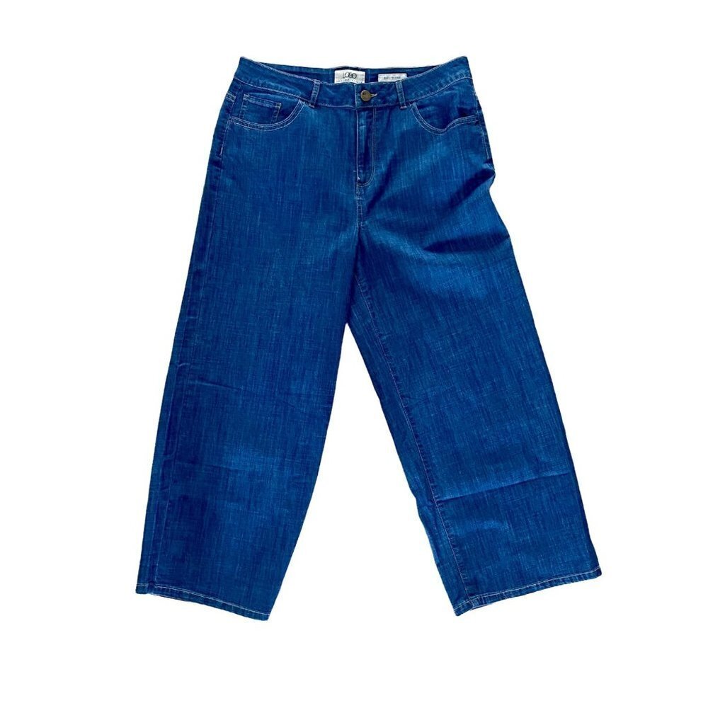 LOGO Lori Goldstein Boyfriend Wide Leg Cropped Chambray Denim Jeans 10 - Picture 6 of 12